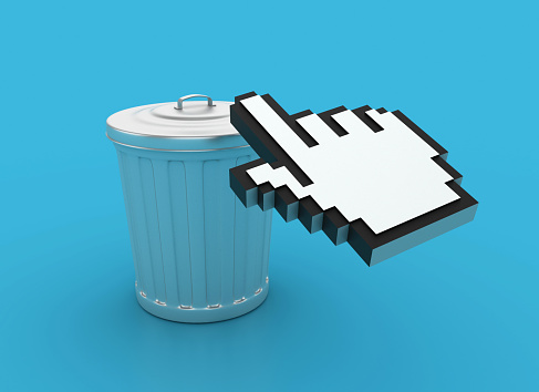 Garbage Can with Computer Hand Cursor - Color Background - 3D Rendering