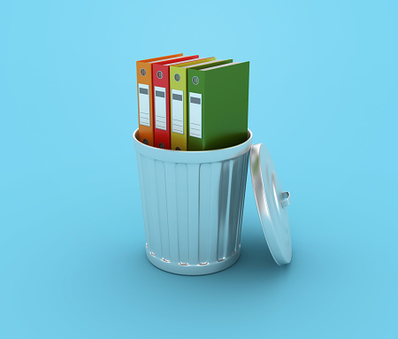 Garbage Can with Ring Binders - Color Background - 3D Rendering