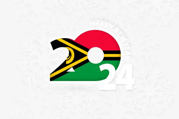 Vector illustration of New Year 2024 for Vanuatu on snowflake background.