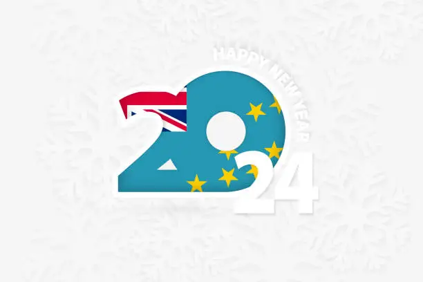 Vector illustration of New Year 2024 for Tuvalu on snowflake background.
