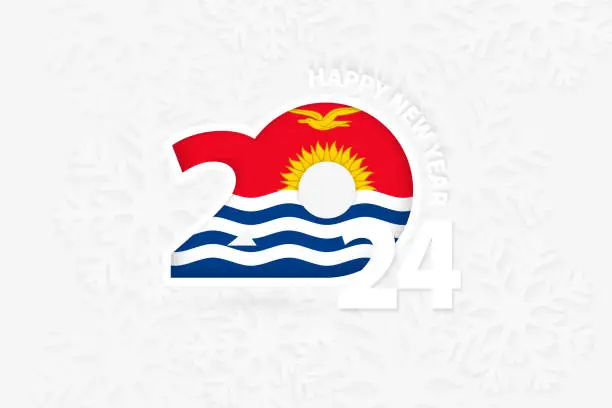 Vector illustration of New Year 2024 for Kiribati on snowflake background.