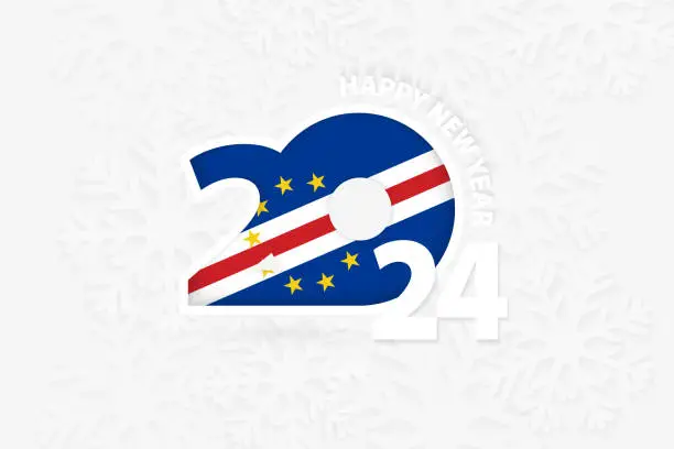 Vector illustration of New Year 2024 for Cape Verde on snowflake background.