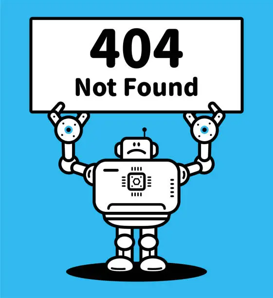 Vector illustration of An Artificial Intelligence Robot holding a 404 Not Found Sign
