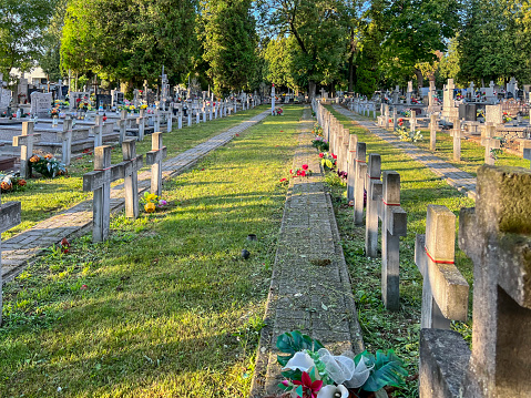 Chelm, Poland, September 3, 2023: Cemetery in Chelm with graves of soldiers killed in Polish_Soviet battles in 1919-1920.