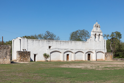view to Mission San Juan Capistrano at San Antonio mission trail, an Unesco world heritage site, San Antonio, Texas