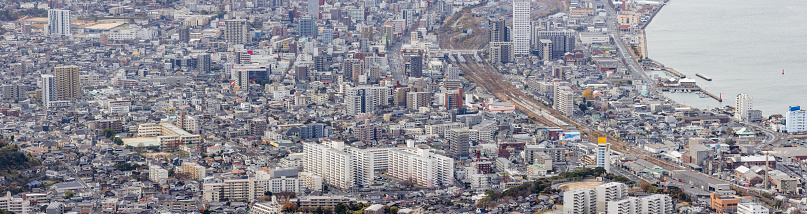 Cityscape of Kitakyushu Moji seen from the top of the mountain