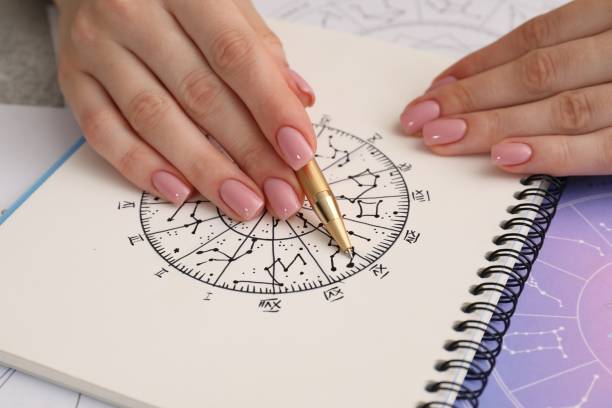 istock Astrologer using zodiac wheel for fate forecast at table, closeup. Fortune telling 1905743481