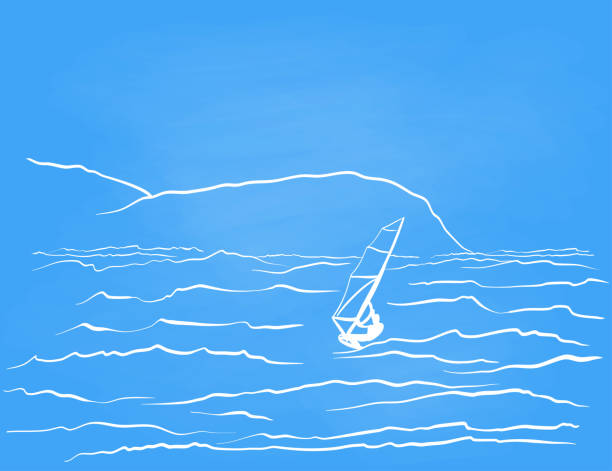 windsurfer at sea sky blue - windsurfing obrazy stock illustrations