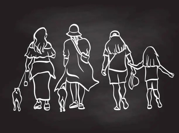 Vector illustration of Three Generations On A Walk Blackboard