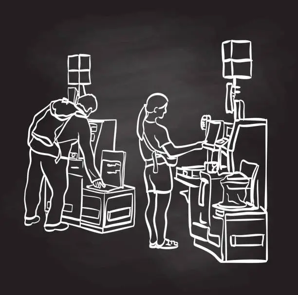 Vector illustration of Self-Checkout Times Two Blackboard