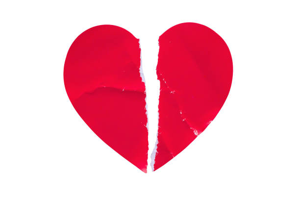 Red color broken heart shape sticker isolated on white background