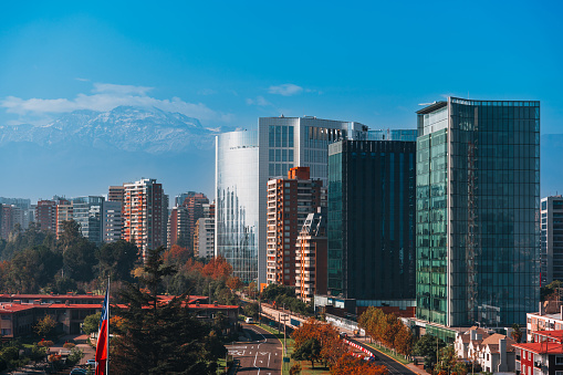 Andes and financial buildings in Santiago