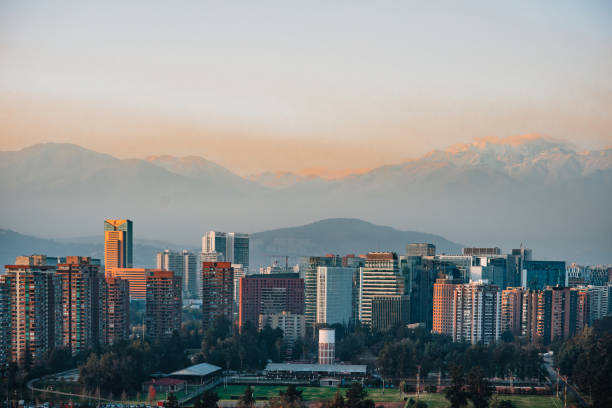 Snowy Andes and buildings in Santiago