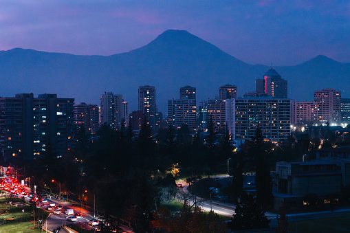 View of Santiago at dusk during rush hour