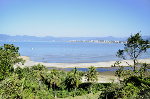 View of Praia do Camaroeiro and Caraguatatuba Bay on a sunny day on the north coast of São Paulo