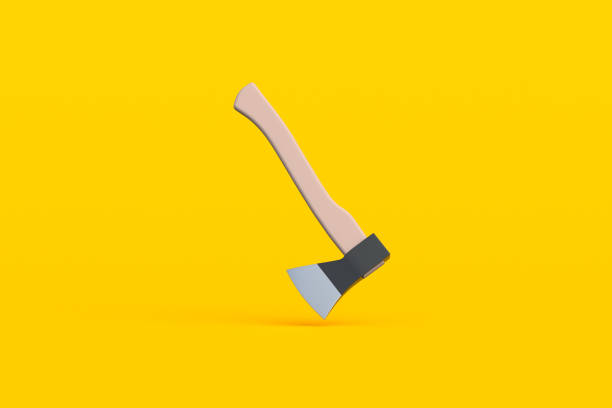 istock Falling axe for woodworking. Survival concept. Equipment for camping. Dangerous weapon. Medieval tool. 3d render 1905848493