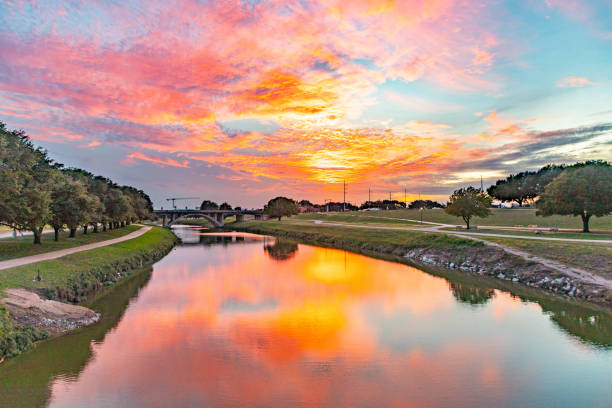istock scenic spectacular sunset at Fort worth seen from the river Trinity park, Texas 1905861917