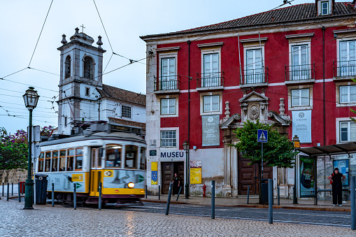 Lisbon, Portugal - Oct. 2, 2023: Street view of Largo de Santa Luziam, Alfama Lisbon Cityscape at dawn, Portugal.