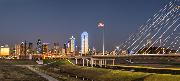 scenic skyline by night in Dallas, Texas, USA