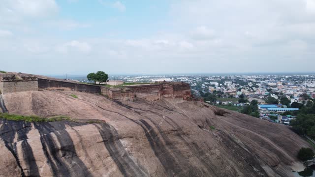 Aerial view of Dindigul Rock Fort and Valley, Dindigul City, Tamil Nadu, India