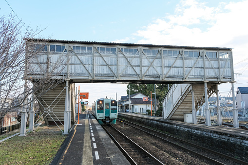 A wooden overpass inside the station that still remains today