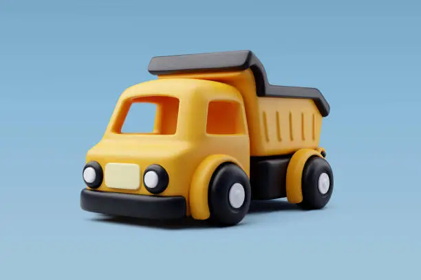 Vector illustration of 3d Vector Dump truck, Kid toy, Advertisement toy concept.