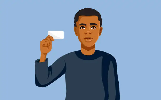 Vector illustration of Man Holding an Empty Blank Card Vector Cartoon Illustration