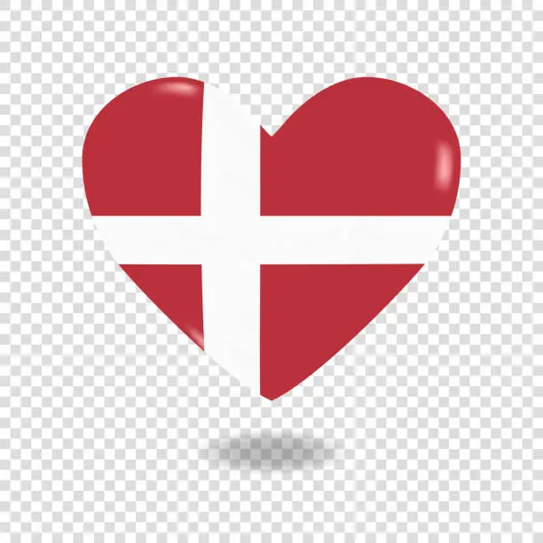 Vector illustration of Volumetric heart of Denmark on checkered background denoting transparency, vector