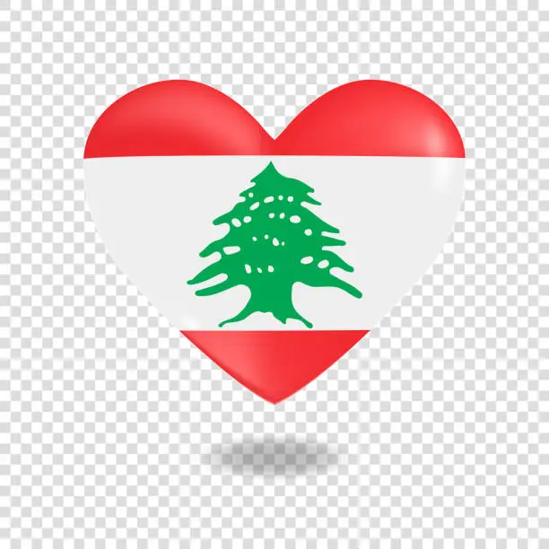 Vector illustration of Volumetric heart of Lebanon on checkered background denoting transparency, vector