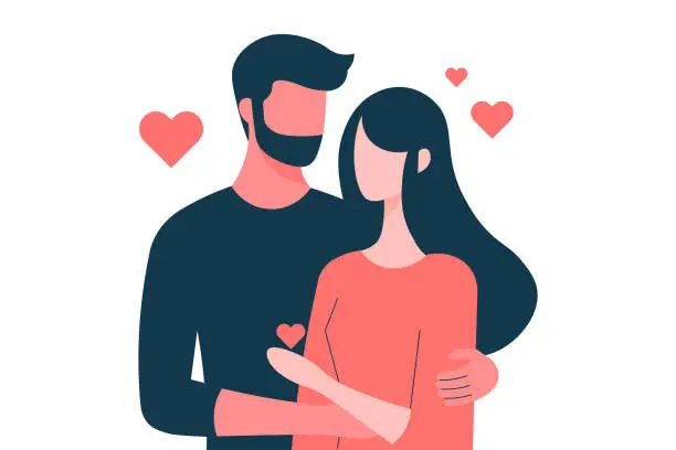 Vector illustration of minimalist couple in love has a good relationship.