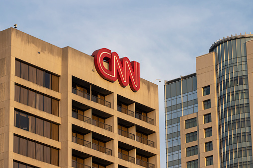 Atlanta, GA, USA - June 17, 2022: Exterior view of the CNN Center in Atlanta, Georgia, the world headquarters of the Cable News Network.