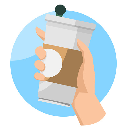 Coffee cup delivery  hand icon. lunch linear style sign for mobile concept and web design. Take coffee simple line vector. illustration graphics.