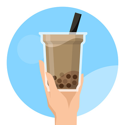 Bubble milk tea hand icon. lunch linear style sign for mobile concept and web design. Take Bubble milk tea for take photo simple line vector. illustration graphics.
