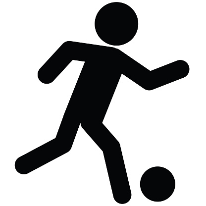 Football player with a black ball icon. Soccer player sign. Soccer symbol. flat style.