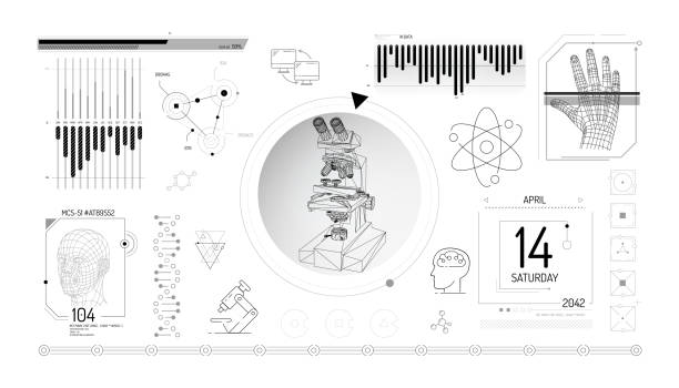 set of infographic elements about microscopy and biomedical research. - biomedicínská ilustrace stock ilustrace