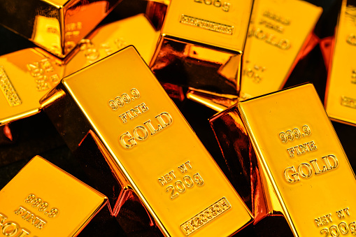 Close up gold bars background gold investment concept