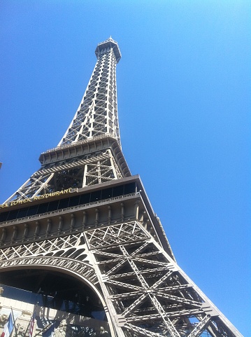 Las Vegas Eiffel Tower with blue sky background, June 2015