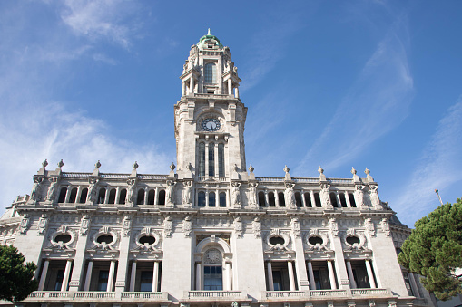 The monumental building of the city hall, Camara municipal  in Porto, Portugal