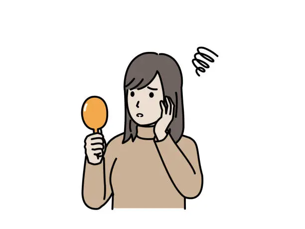 Vector illustration of Young woman with hand mirror