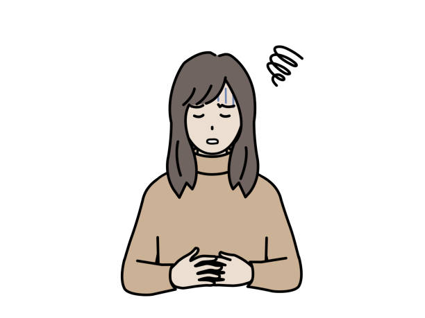 ilustraciones, imágenes clip art, dibujos animados e iconos de stock de young woman suffering from stomach pain - white background food poisoning people menstruation