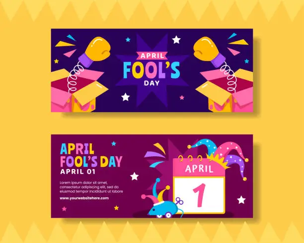 Vector illustration of April Fools Day Horizontal Banner Flat Cartoon Hand Drawn Templates Background Illustration