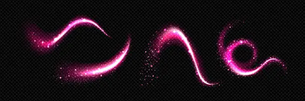 Vector illustration of Fairy pink light trail with dust and bright flash.