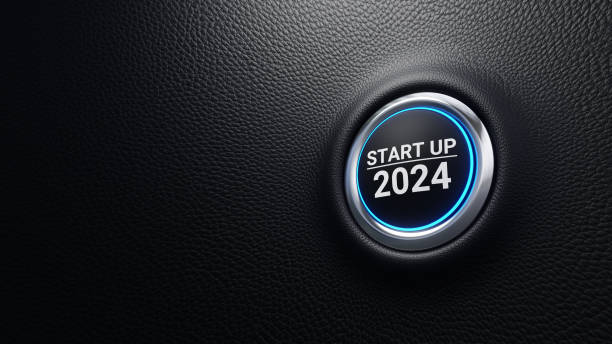 istock Start Up 2024 push button. Planning, start, career path, business strategy, opportunity and change concept. Start Up 2024 modern car button with blue shine. 3d illustration 1906501728