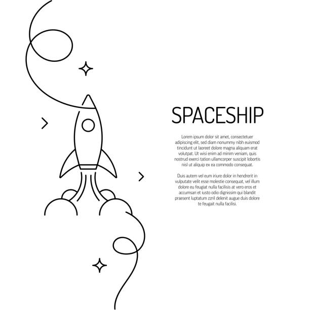 illustrations, cliparts, dessins animés et icônes de dessin au trait continu de l’icône du vaisseau spatial. illustration vectorielle de symbole dessiné à la main. - fusée