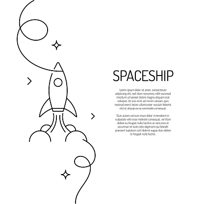 Continuous Line Drawing of Spaceship Icon. Hand Drawn Symbol Vector Illustration.