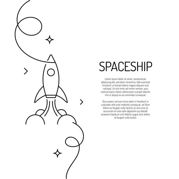 Vector illustration of Continuous Line Drawing of Spaceship Icon. Hand Drawn Symbol Vector Illustration.