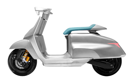 Side view grey electric motorcycle isolated on white background with clipping path