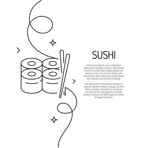 Vector illustration of Continuous Line Drawing of Sushi Icon. Hand Drawn Symbol Vector Illustration.