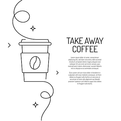 Continuous Line Drawing of Take Away Coffee Icon. Hand Drawn Symbol Vector Illustration.