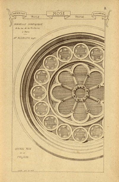 architektonische rosette, synagoge, davidstern, architekturgeschichte, dekoration und design, kunst, französisch, viktorianisch, 19. jahrhundert - rose window star of david gothic style window stock-grafiken, -clipart, -cartoons und -symbole